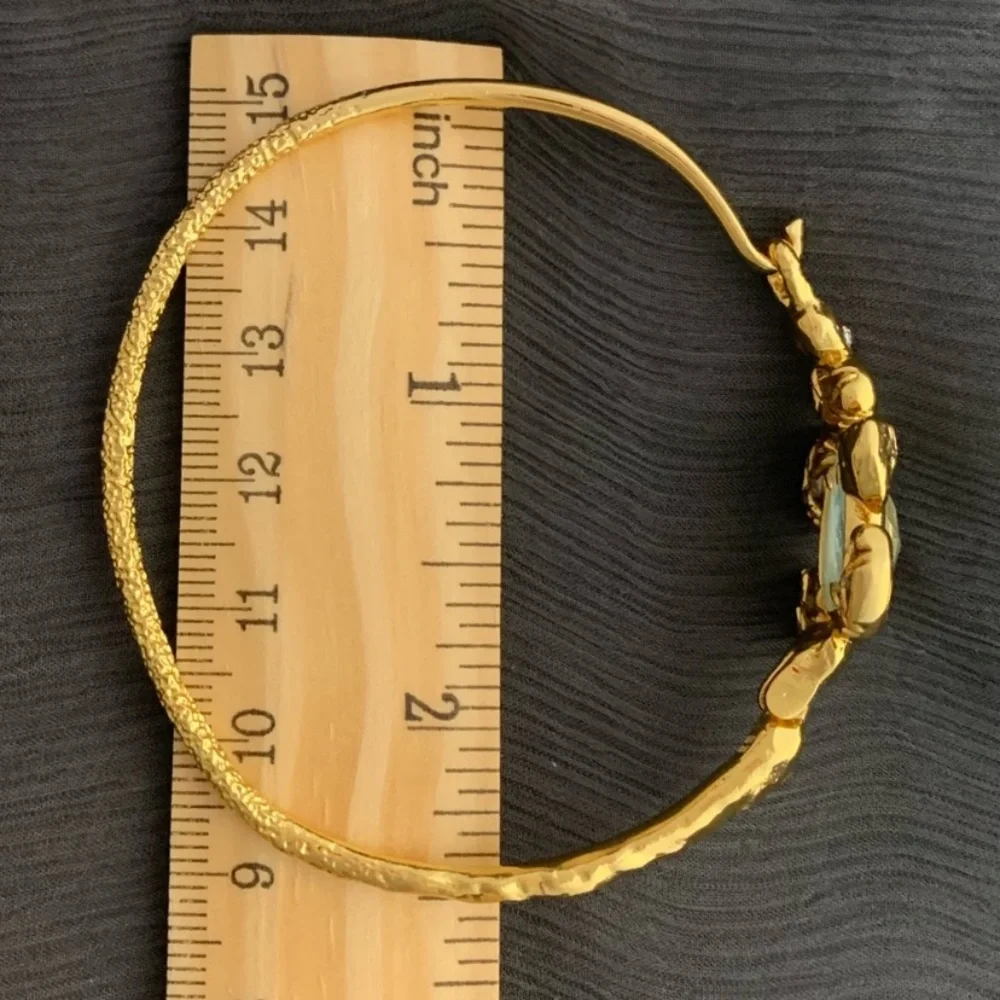 ALEXIS BITTAR NEW Gold Aqua Stone Crystals Byzantine Flower Hook Bangle Bracelet